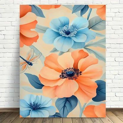 Beautiful Vibrant Orange & Blue Flowers Painting 40x60cm Metal Print Ready to Hang - Bella Home Decor