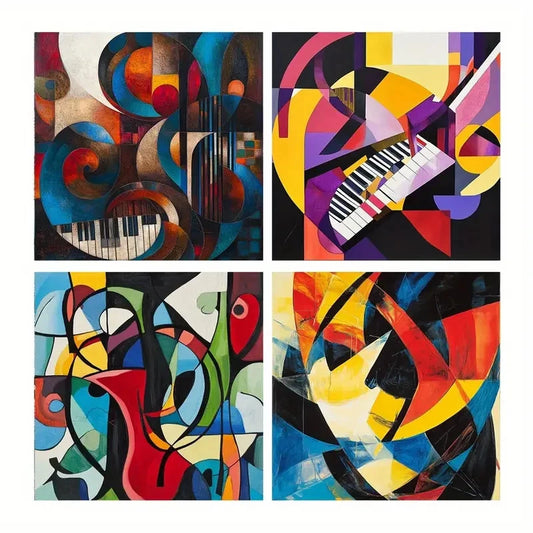4pcs Music Elements Poster Wall Art Canvas Framed