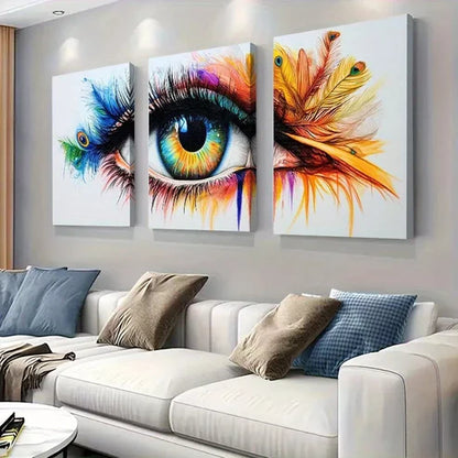 3pcs Modern Abstract Vibrant Peacock Feather Eye Wall Art Canvas Unframed - High Quality Print 100% Australian Made Wall Canvas