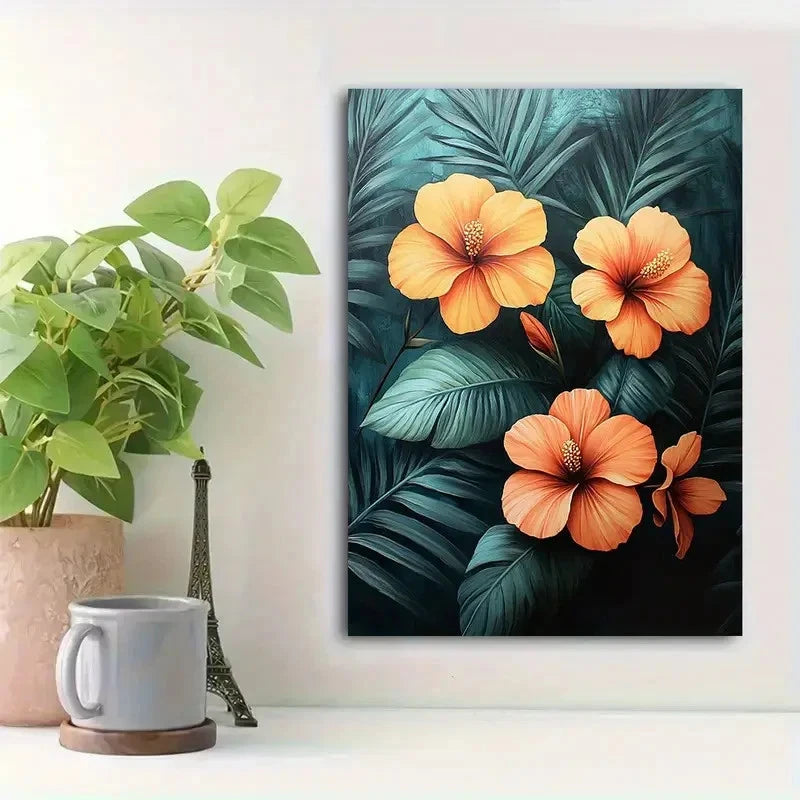 Beautiful Vibrant Tropical Flower Garden Painting 40x60cm Metal Print Ready to Hang