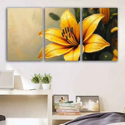 3pcs Vibrant Yellow Lily Floral Design Wall Art Set Canvas Framed 60x90cm - High Quality Print 100% Australian Made Wall Canvas Ready to Hang