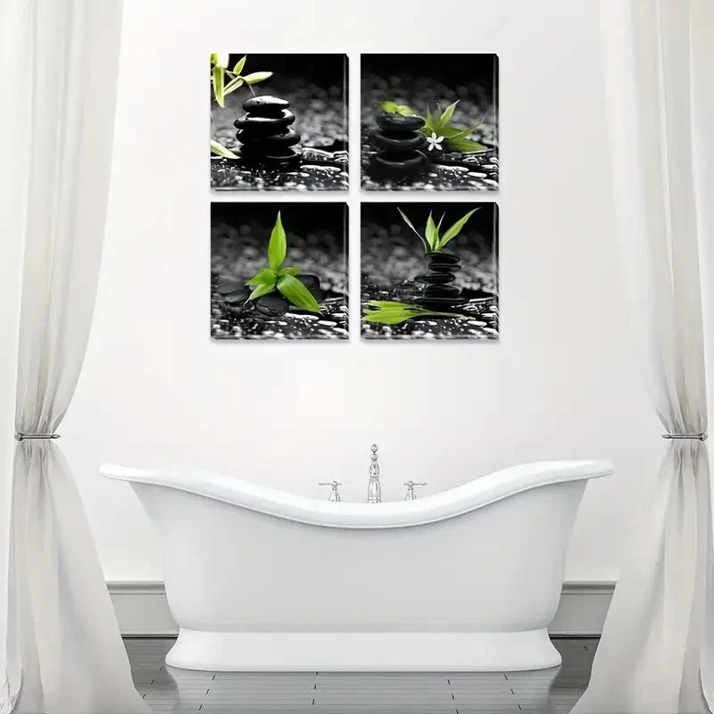 4pcs Life Green Plant Bathroom Wall Art Canvas Framed