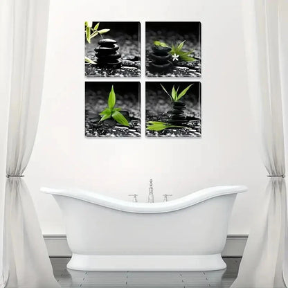 4pcs Life Green Plant Bathroom Wall Art Canvas Framed