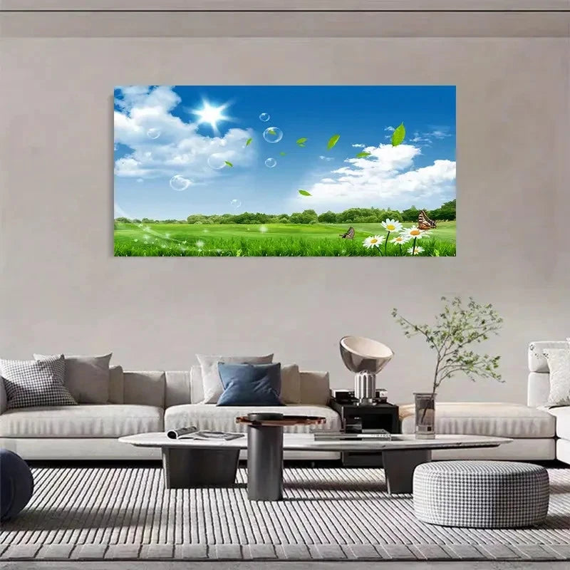 Spring Bliss White Clouds Wall Art Canvas Office Home Room Framed 120x60cm - Bella Home Decor