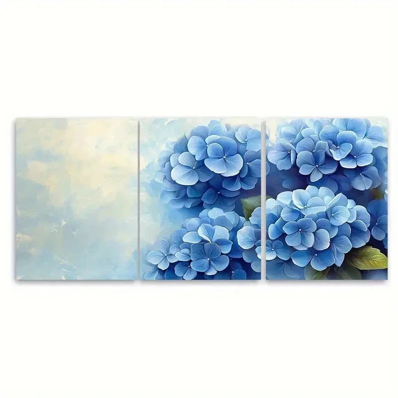 3pcs Spring Blue Hydrangea Flowers RH Wall Art Set Canvas Framed 60x90cm - High Quality Print 100% Australian Made Wall Canvas Ready to Hang - Bella Home Decor