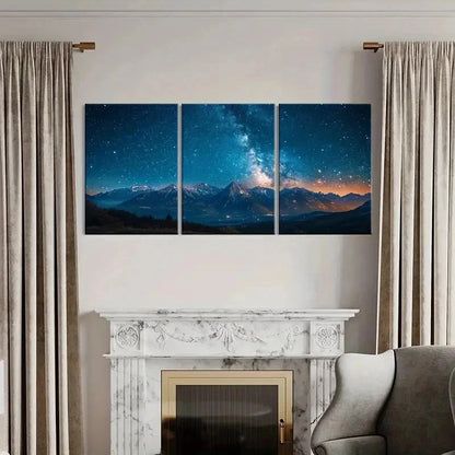 3pcs Mountain Night View Starry Sky Milky Way Wall Art Set Canvas Framed 50x70cm - High Quality Print 100% Australian Made Wall Canvas Ready to Hang