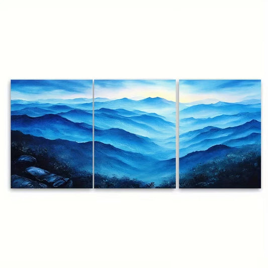 3pcs Blue Ridge Mountains Textured Landscape Art Metal Print Ready to Hang Art