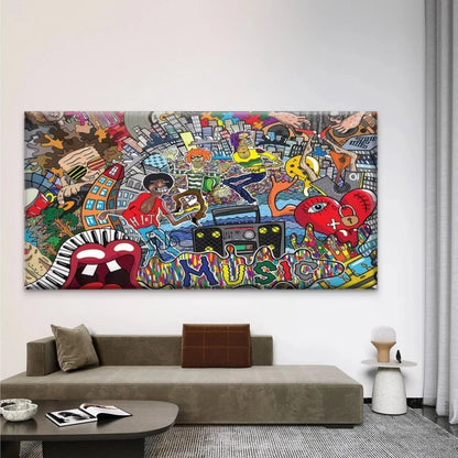 Music-Themed Retro 80s,90s Wall Art Canvas Office Home Room Framed 120x60cm