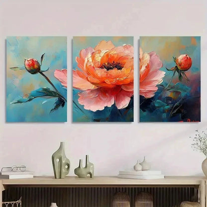 3pcs Pink Floral Peony Flower Perfect Wall Art Set Canvas Framed 60x90cm - High Quality Print 100% Australian Made Wall Canvas Ready to Hang