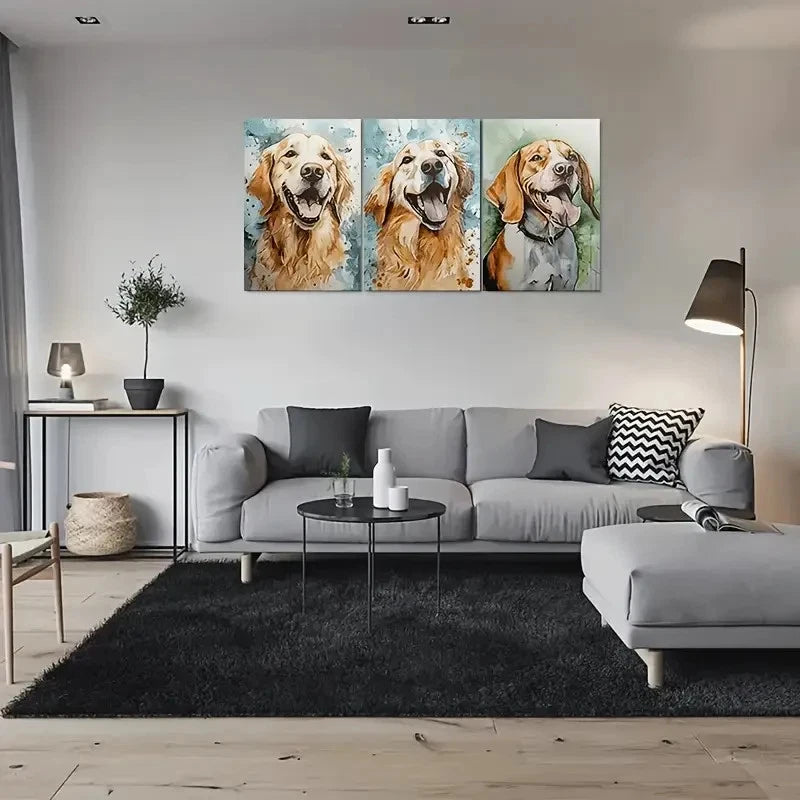 3pcs Watercolor Pet Portrait Dog Animal Metal Print Ready to Hang Art