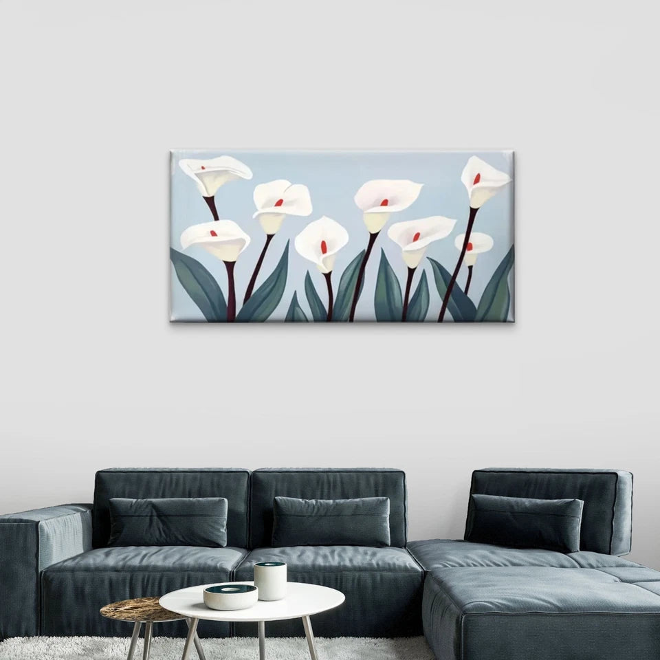 White Cara Flowers Abstract Wall Art Canvas Office Home Room Framed 120x60cm
