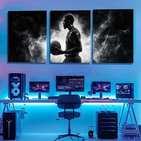 3pcs Basketball Player Silhouette Space Perfect Wall Art Canvas Unframed – High Quality Print 100% Australian Made Wall Canvas