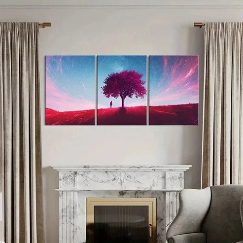 3pcs Purple Pink Trees Leaves Nature Wall Art Set Canvas Unframed - High Quality Print 100% Australian Made Wall Canvas