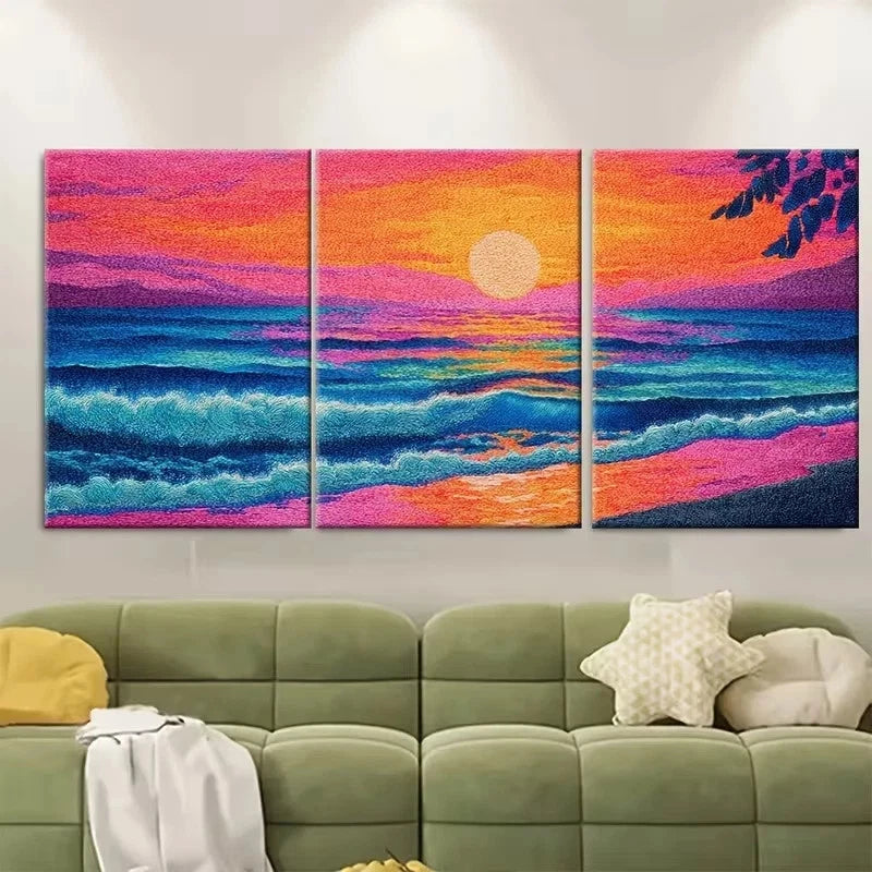 3pcs Depicting Beach Waves at Dawn Wall Art Set Canvas Framed 60x90cm – High Quality Print 100% Australian Made Wall Canvas Ready to Hang - Bella Home Decor