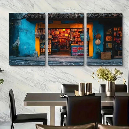 3pcs Guatemala Souvenir Shop Village Perfect Wall Art Set Canvas Framed 60x90cm - High Quality Print 100% Australian Made Wall Canvas Ready to Hang