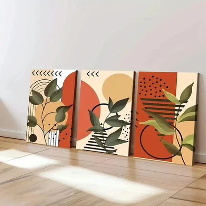 3pcs Modern Art Plants Linear Terracotta Tones Wall Art Set Canvas Unframed - High Quality Print 100% Australian Made Wall Canvas