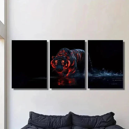 3pcs Stunning Fiery Tiger on Water Painting Wall Art Set Canvas Unframed - High Quality Print 100% Australian Made Wall Canvas