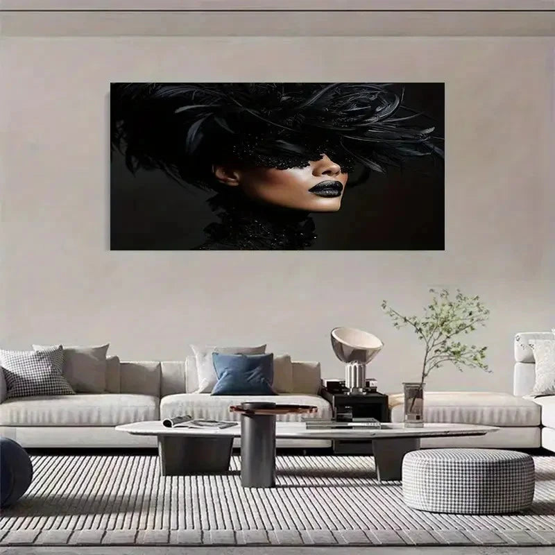Abstract Black & White Woman Wall Art Canvas Office Home Room Framed 120x60cm