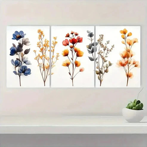 3pcs Dark Dried Wildflower Floral DW Wall Art Set Canvas Unframed - High Quality Print 100% Australian Made Wall Canvas