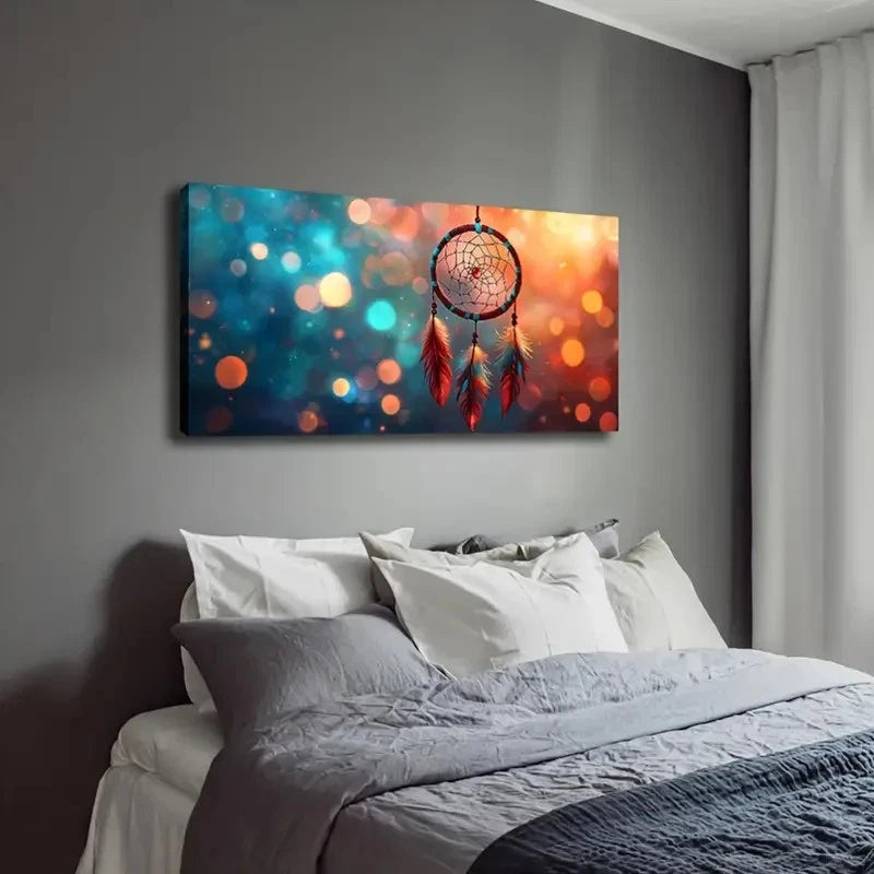 Dreamcatcher Feathers Modern Wall Art Canvas Office Home Room Framed 120x60cm - Bella Home Decor
