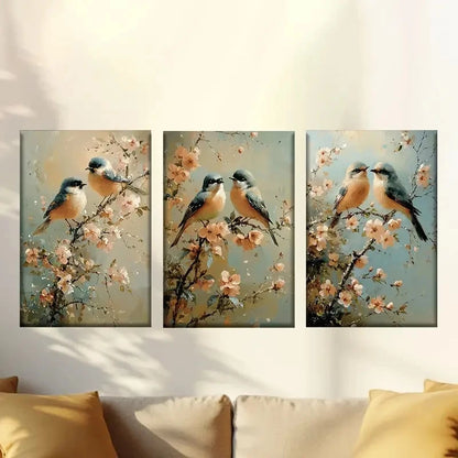 3pcs Charming birds and flowers 40x60cm - High Quality Print 100% Australian Made Wall Canvas Ready to Hang - Bella Home Decor