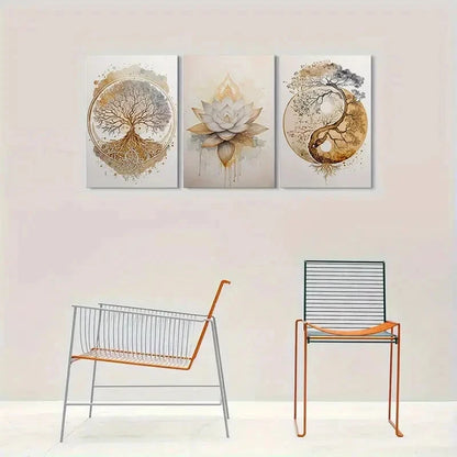 3pcs Yin Yang Tree of Life Abstract Nature Metal Print Ready to Hang Art - Bella Home Decor