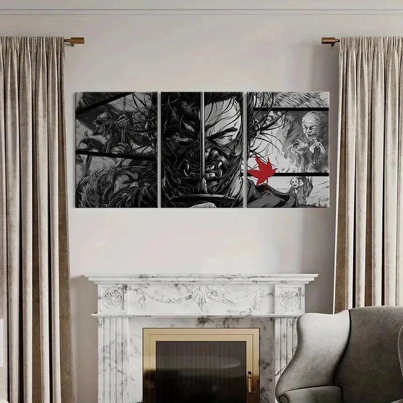3pcs Anime-Inspired Samurai Decoration Wall Art Set Canvas Framed 50x70cm - High Quality Print 100% Australian Made Wall Canvas Ready to Hang - Bella Home Decor