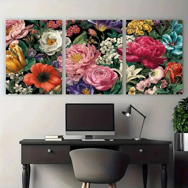 3pcs Flower Perfect Botanical Girly Perfect Wall Art Canvas Framed 60x90cm - Bella Home Decor