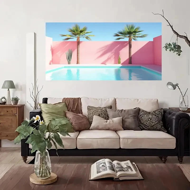 Swim Pool Palm Tree Wall Art Canvas Office Home Room Framed 120x60cm