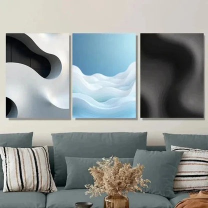 3pcs Modern Abstract Wave Patterns in Black Wall Art Set Canvas Unframed - High Quality Print 100% Australian Made Wall Canvas