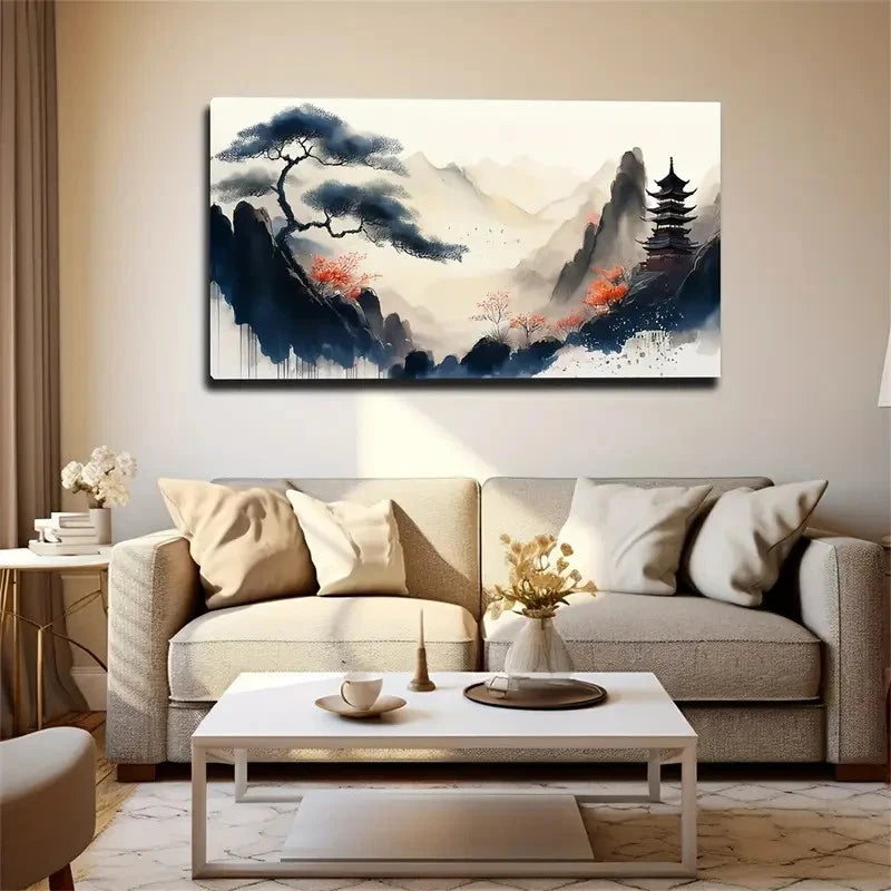 Mountain View Aesthetic Wall Art Canvas Office Home Room Framed 120x60cm