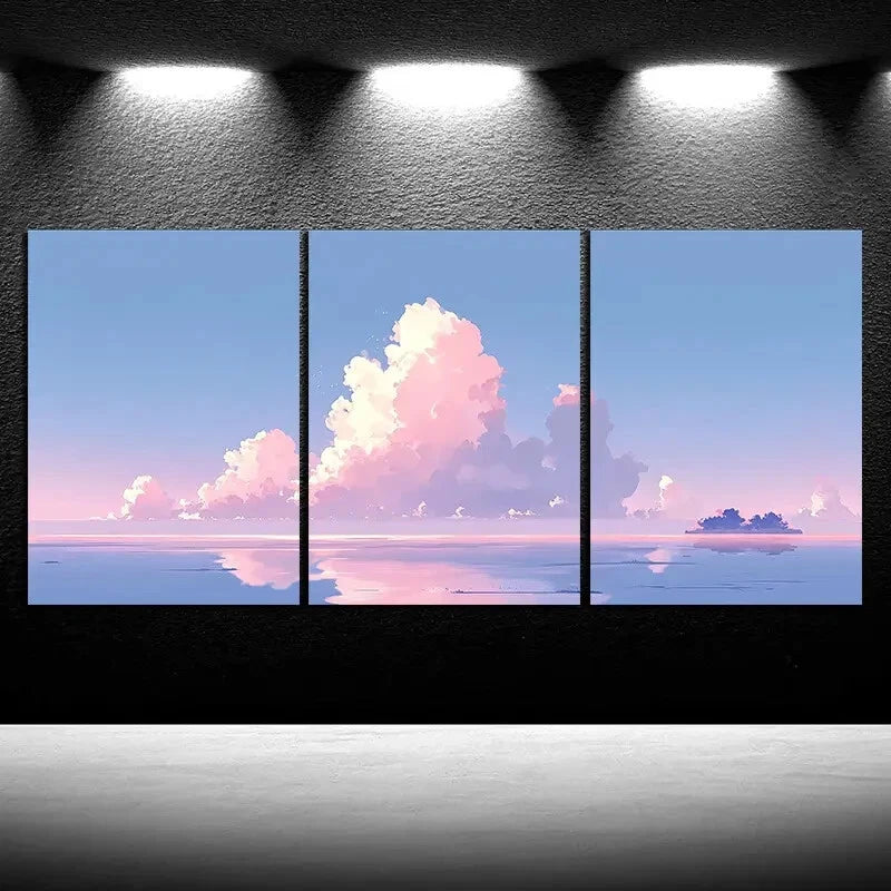 3pcs Beautiful Lines Modern Clouds Shaped Metal Print Ready to Hang Art - Bella Home Decor