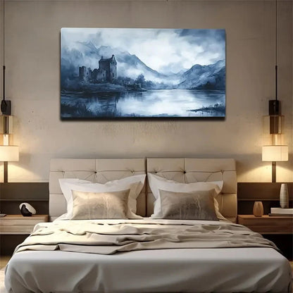 The Lakeside Castle Creative Wall Art Canvas Office Home Room Framed 120x60cm