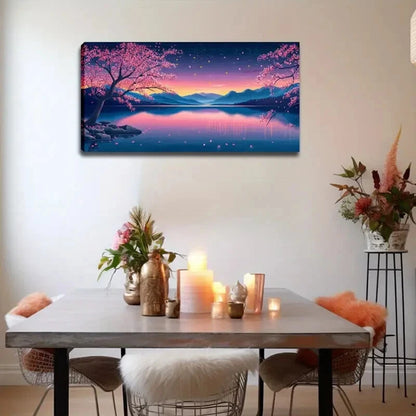 Pink Sakura Trees Starry Night Wall Art Canvas Office Home Room Framed 120x60cm - Bella Home Decor