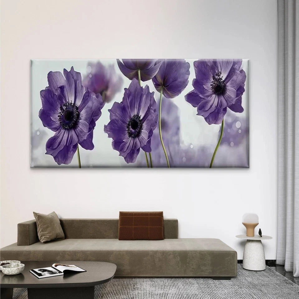 Minimalist Purple Floral Wall Art Canvas Office Home Room Framed 120x60cm