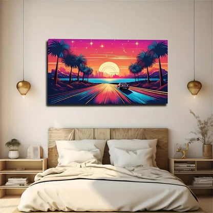 Sunset Boulevard Vibrant Décor Wall Art Canvas Office Home Room Framed 120x60cm