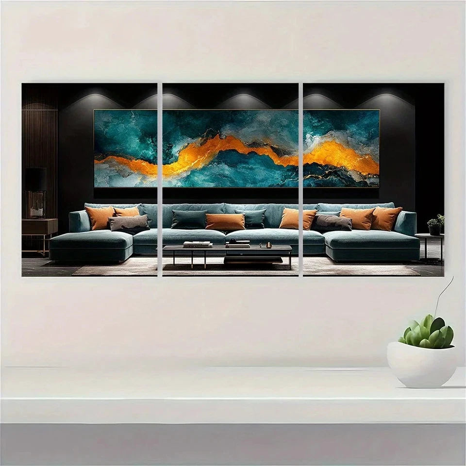 3pcs Green White Marble Abstract Metal Print Ready to Hang Art