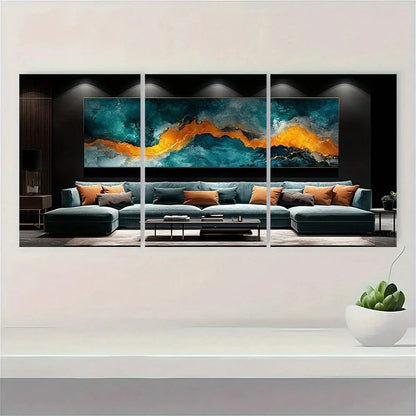 3pcs Green White Marble Abstract Metal Print Ready to Hang Art