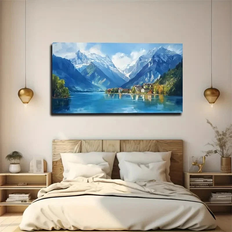 Lakeside House Wall Art Canvas Office Home Room Framed 120x60cm