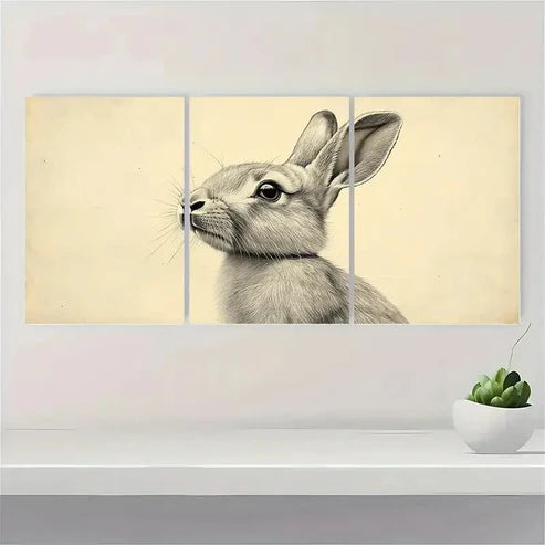 3pcs Drawing of Rabbit Prints Minimalist PK Wall Art Set Canvas Unframed - High Quality Print 100% Australian Made Wall Canvas