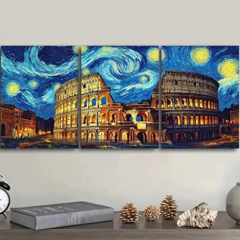 3pcs Starry Night Colosseum Colorful Perfect Wall Art Set Canvas Unframed - High Quality Print 100% Australian Made Wall Canvas