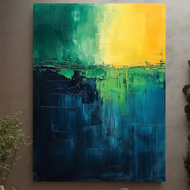 Abstract Painting - Blue Teal Green Yellow 60x90cm Metal Print Ready to Hang