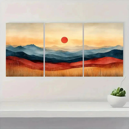 3pcs Brown Pastel Mountains & Sunset ML   Wall Art Set Canvas Framed 50x70cm - High Quality Print 100% Australian Made Wall Canvas Ready to Hang - Bella Home Decor