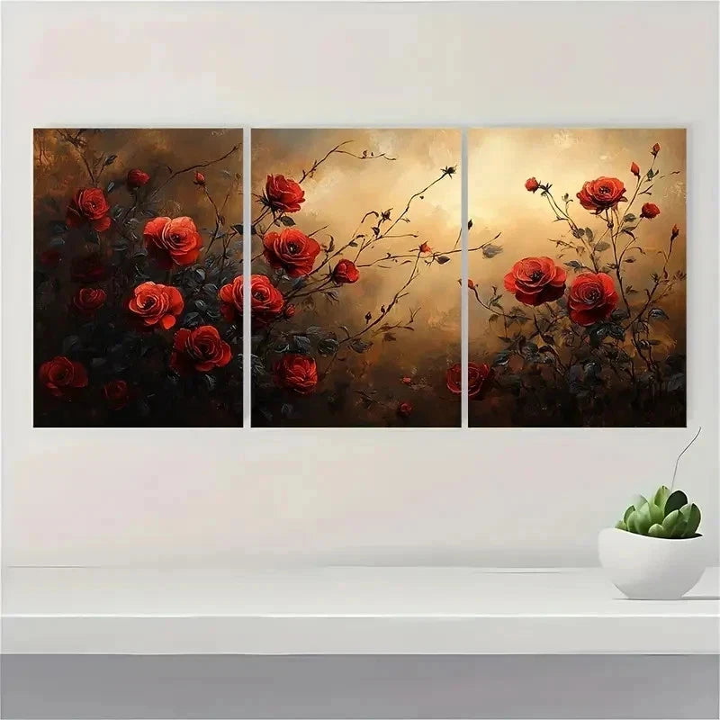 3pcs Rose Morning Walk Fine Art Print   Wall Art Set Canvas Framed 50x70cm - High Quality Print 100% Australian Made Wall Canvas Ready to Hang