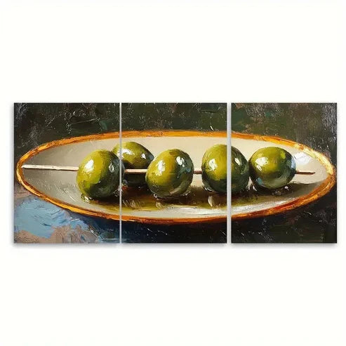 3pcs Olives Golden Frame Still Life  Wall Art Set Canvas Unframed – High Quality Print 100% Australian Made Wall Canvas - Bella Home Decor