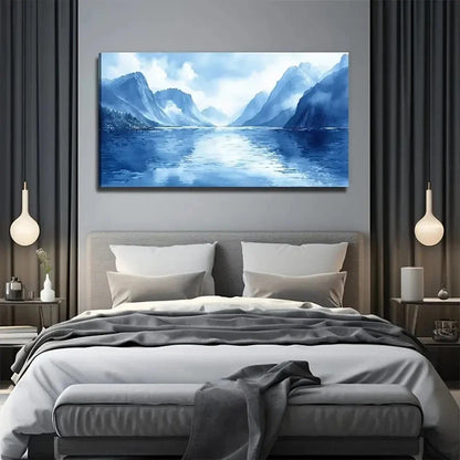 Blue Landscape Modern Wall Art Canvas Office Home Room Framed 120x60cm