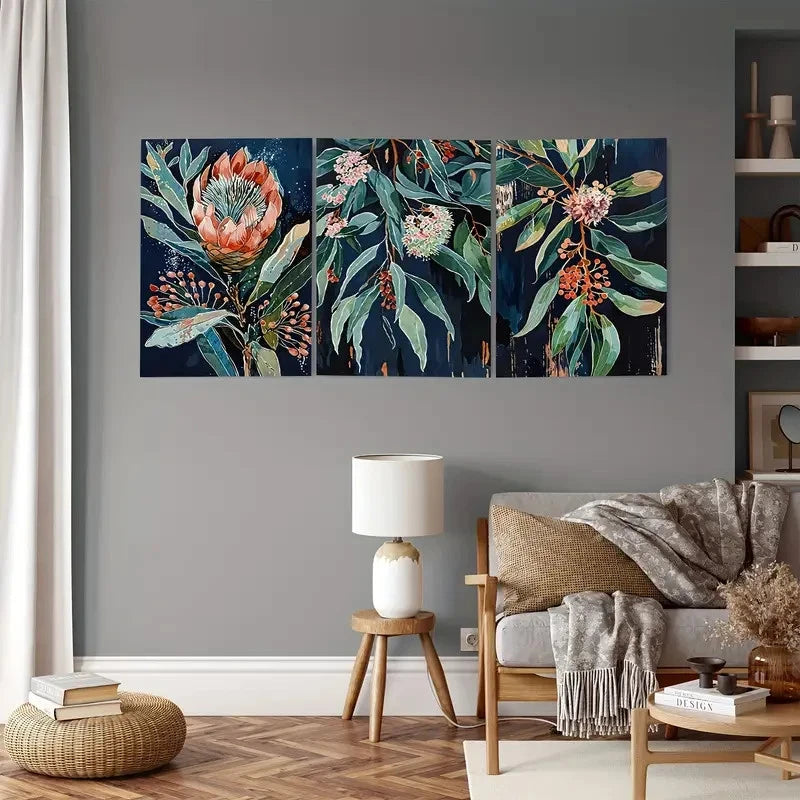 3pcs Australian Floral Bohemian Style Spring Metal Print Ready to Hang Art - Bella Home Decor