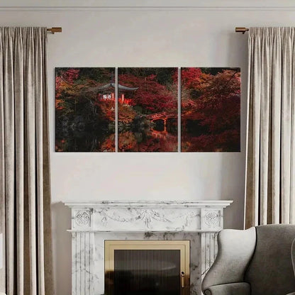 3pcs Japanese Red Maple Forest Modern Wall Art Set Canvas Framed 60x90cm - High Quality Print 100% Australian Made Wall Canvas Ready to Hang