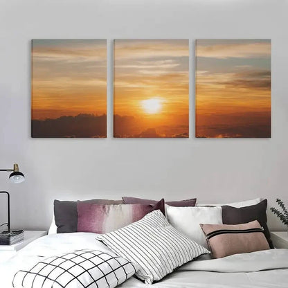 3pcs Sunset Warm Yellow, Orange & Golden Tones  Wall Art Set Canvas Framed 50x70cm - High Quality Print 100% Australian Made Wall Canvas Ready to Hang