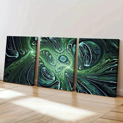 3pcs Green Swirl Modern Abstract Psychedelic Wall Art Canvas Unframed – High Quality Print 100% Australian Made Wall Canvas